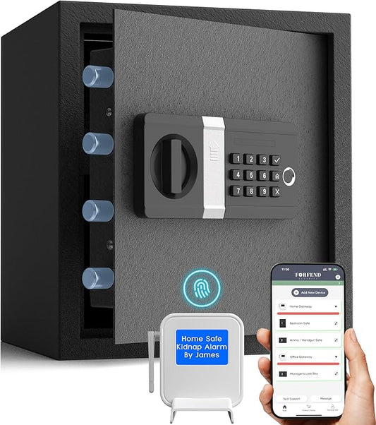 FORFEND Smart Fingerprint Safes | WiFi Safe Box App Unlock/Alarm | Voice Command, Kidnap SOS Alarm, Tamper Proof, Frozen Mode | Biometric Caja Fuerte Money Lockbox History Track Remote Live Monitor