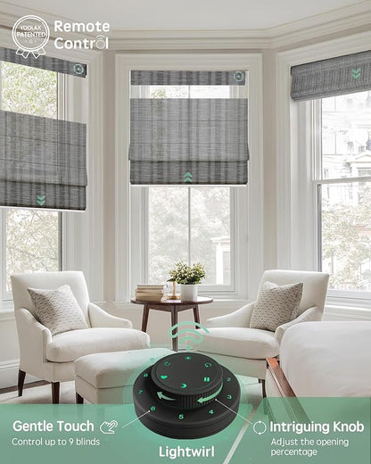 Yoolax Smart Top Down Bottom Up Roman Shades, Motorized Roman Shades with Remote, Light Filtering Smart Blinds Work with Alexa, Google, Apple Homekit for Living Room, Customized (Strip Light Grey)
