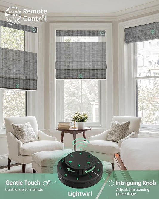 Yoolax Smart Top Down Bottom Up Roman Shades, Motorized Roman Shades with Remote, Light Filtering Smart Blinds Work with Alexa, Google, Apple Homekit for Living Room, Customized (Strip Light Grey)