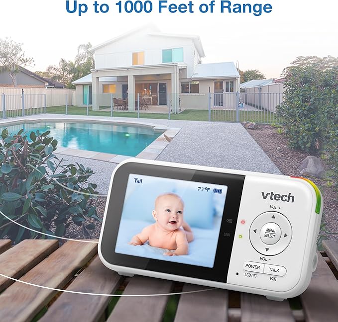 VTech VM819 Non-WiFi Video Baby Monitor with Camera - 2.8" Screen, 1000ft Range, 19Hr Battery Life, Night Vision, Temperature Sensor, Lullabies, 2-Way Talk - Secure Private FHSS Transmission