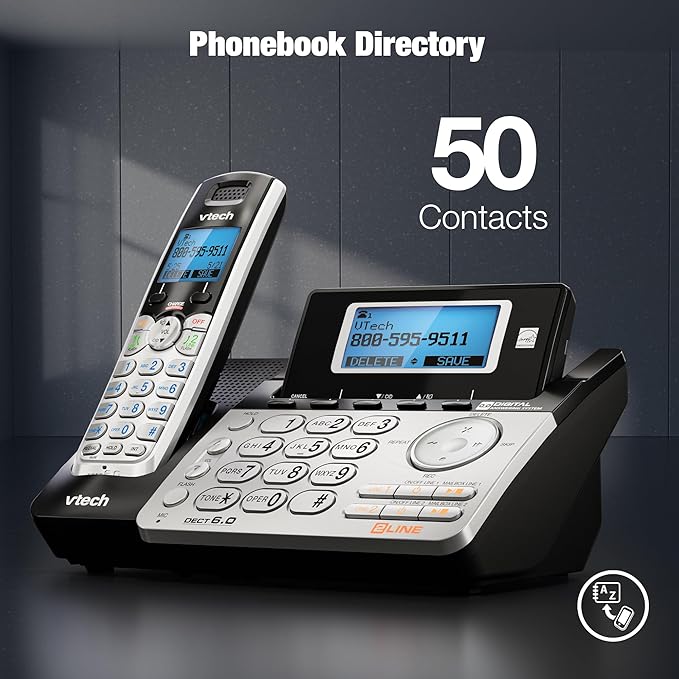 VTech 4-Handset 2-Line Cordless Phone for Small Business or Home with Answering System and Mailbox on Each Line, Caller ID/Call Waiting, Conference Call | DS6151 with 4 Handsets Bundle (Black/Silver)