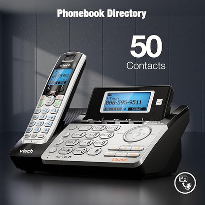 VTech 4-Handset 2-Line Cordless Phone for Small Business or Home with Answering System and Mailbox on Each Line, Caller ID/Call Waiting, Conference Call | DS6151 with 4 Handsets Bundle (Black/Silver)