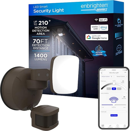 Enbrighten Vibe Smart LED Security Light, Motion Activated, Single Head | ETL Listed, UV Resistant, 1400 Lumens, 4000K, Works with Alexa, Google Home, Bronze, 58186