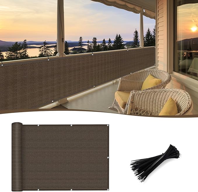 Sunny Guard Customized 2'6''x11' Brown Balcony Privacy Screen,91% Shade Apartments Fence Cover,Heavy Duty Mesh Windscreen for Deck,Outdoor,Backyard,Patio
