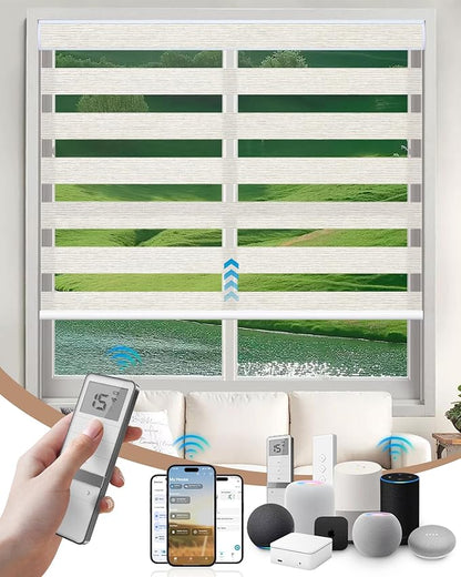 Kincmo Motorized Blinds with Remote, Motorized Zebra Shades Work with Apple Homekit,Alexa,Google Home, Customized Electric Blinds with Remote,App,Voice Control (60% Blackout Monet Beige)