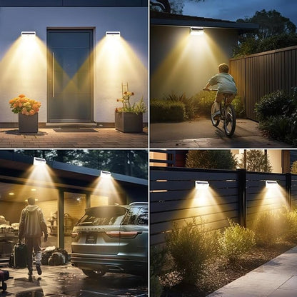 Peasur 1 Pack 368 LED Solar Lights Outdoor Motion Sensor, Solar Fence with 3 Lighting Modes, Powered Security Waterproof for Outside Yard Wall Garden,White Warm