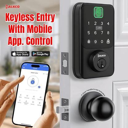 VALKCO Smart Deadbolt V600BF – Smart Door Lock for Front Door, Keyless Entry Door Lock with Fingerprint, Touch Keypad, RFID Card and Mobile App Control, Auto Lock, DIY Easy Install, IP65 Weatherproof.