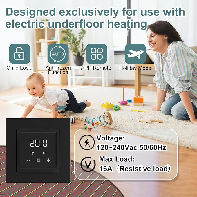 HEATIT WiFi Programmable Thermostat for Electric Floor Heating, Touchscreen