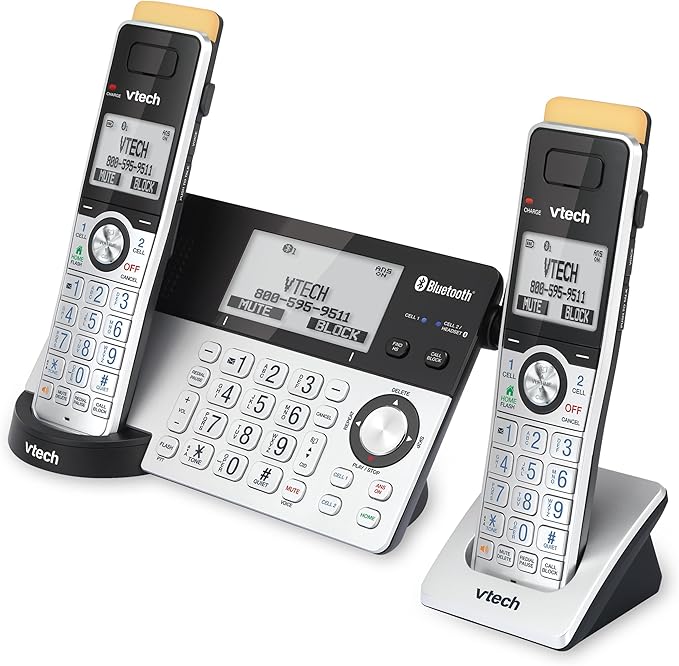 VTech IS8151-2 Super Long Range 2 Handset DECT 6.0 Cordless Phone for Home with Answering Machine, 2300 ft Range, Call Blocking, Bluetooth, Headset Jack, Power Backup, Intercom, Expandable to 12 HS