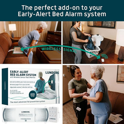 Lunderg Chair Alarm System with Call Button, Wireless Chair Sensor Pad & Pager - Elderly Monitoring Kit - Chair Alarms and Fall Prevention for Elderly