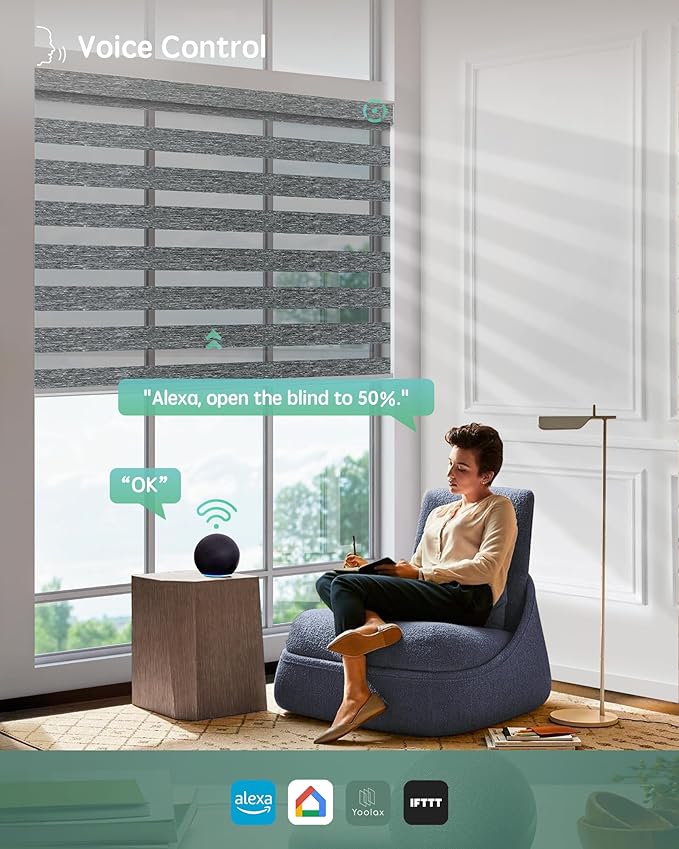 Yoolax Motorized Blinds with Remote, Motorized Zebra Shades Compatible with Alexa, Privacy Motorized Blinds, Zebra Shades for Windows Custom Size(V-Jungle Dark Grey)