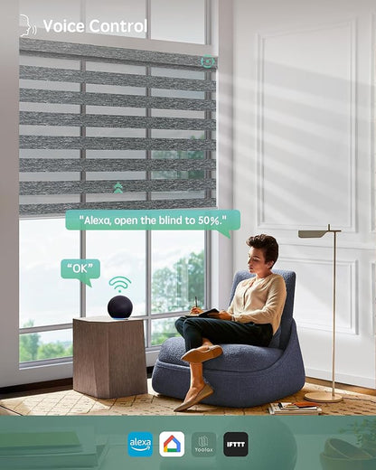 Yoolax Motorized Blinds with Remote, Motorized Zebra Shades Compatible with Alexa, Privacy Motorized Blinds, Zebra Shades for Windows Custom Size(V-Jungle Dark Grey)