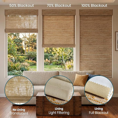 Motorized Roman Woven Woods Shades Work with HomeKit/Alexa/Google Home, Cordless Motorized Roman Shades,Electric Roman Blinds Custom Size,Crocheting Brown