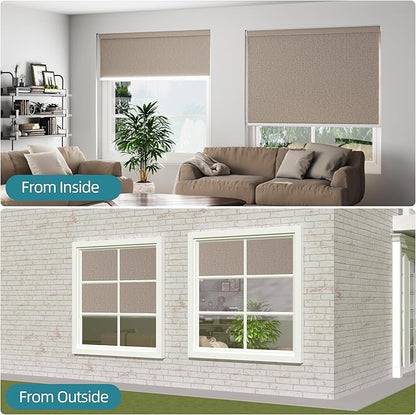 Changshade Custom Size Cordless Roller Shades with Valance, Blackout Roller Shades for Windows Roll-up Fabric Blinds with Thermal Insulated for French Door, Easy Installation Khaki Brown