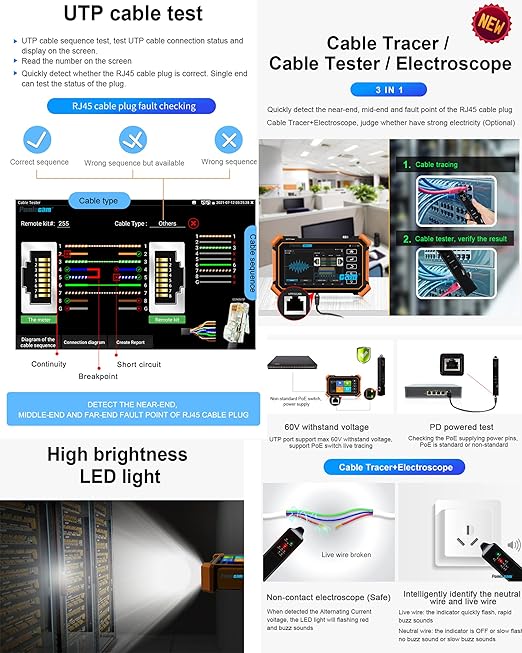 IP Camera Tester IPC-1910 Plus 4 inch Touch Screen IPC Tester 8K IP Camera Test 4K 8MP Coax AHD CVI TVI Display Video MonitorSupport H.265 POE PTZ WiFi RS485 Replace Camera Tester