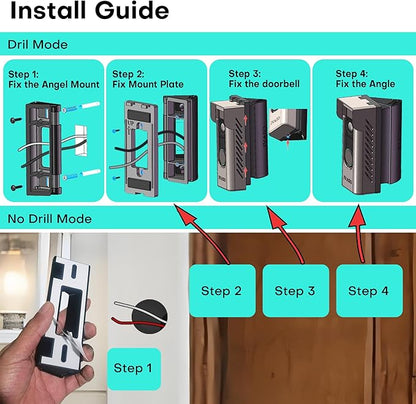 Anti-Theft Angle Adjustable Doorbell Coverd Mount Bracket for Ring Wired Doorbell Pro (Newest Model) 4K 2025 Release, Both Drill & No Drill Aavailable with Security Screws (Covered+Angle)