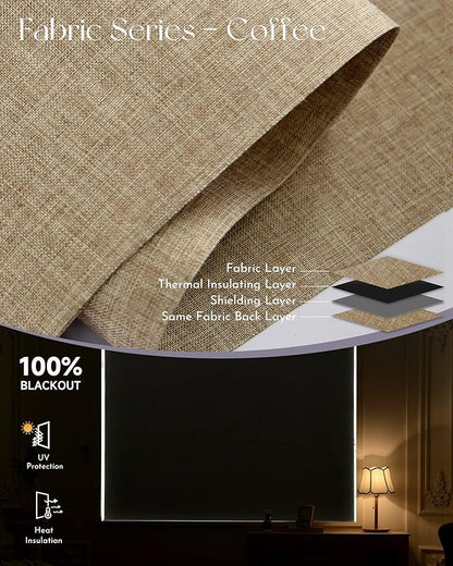 Graywind Motorized Shades 100% Blackout Work with Alexa Google Smart Home Control Build-in Hardwired Window Shades Thermal Insulated Window Blinds, Customized Size (Coffee)