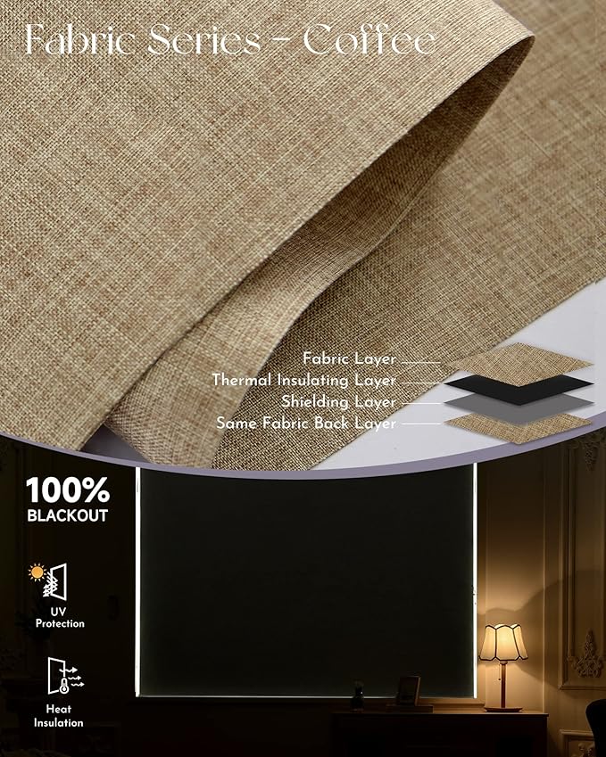 Graywind Motorized Roller Shades Work with Alexa Google Smart Blackout Shades with Remote Insulated Triple Weaved Fabric Window Blinds with Valance for Smart Home Office, Customized Size (Coffee)