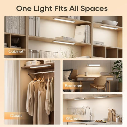 14.7 Inch Under Cabinet Lighting, 6 Color Temps Motion Sensor Light Indoor, LED Power Display Rechargeable Battery Operated Closet Light with Remote, Dimmable Under Counter Lights for Kitchen-2 Pack