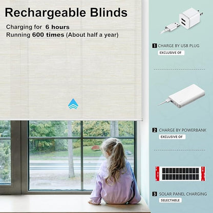 Aprilsmart Motorized Blinds with Remote,Light Filtering Motorized Roller Shades Work with Apple Homekit,Alexa,SmartThings,Google Home,Customize Blinds(Safari Ivory-63)
