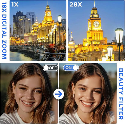 4K Video Camera Camcorder Ultra HD 64MP Vlogging Camera for YouTube 28X Digital Zoom 270° Rotation Screen 3.0" Vlog Camera with Night Vision Video Recorder with WiFi Connection