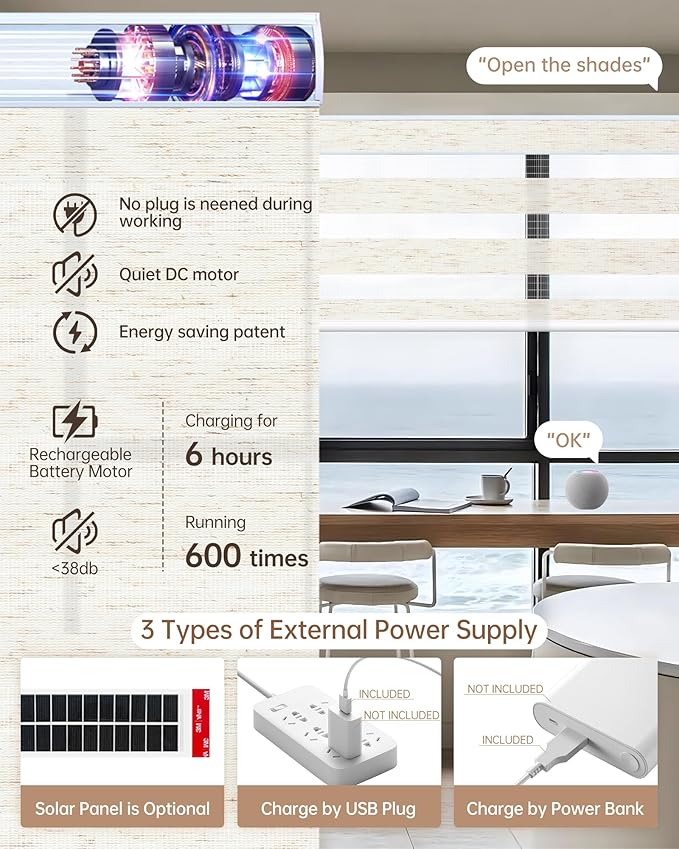 Kincmo Motorized Blinds with Remote, Motorized Zebra Shades Work with Apple Homekit,Alexa,Google Home, Customized Electric Blinds with Remote,App,Voice Control (75% Blackout Linen White)