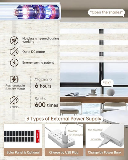 Kincmo Motorized Blinds with Remote, Motorized Zebra Shades Work with Apple Homekit,Alexa,Google Home, Customized Electric Blinds with Remote,App,Voice Control (75% Blackout Linen White)