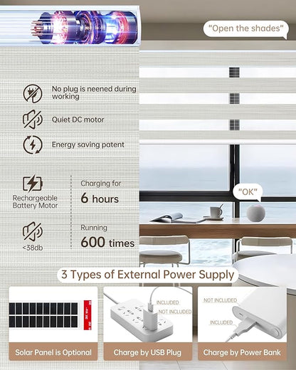 Kincmo Motorized Blinds with Remote, Motorized Zebra Shades Work with Apple Homekit,Alexa,Google Home, Customized Electric Blinds with Remote,App,Voice Control (90% Blackout Flow Cream)