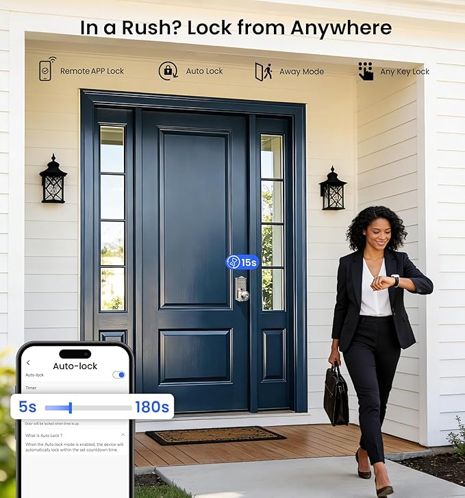 Veise VE028 Built-in Wi-Fi Smart Lock with Knob, Fingerprint Keyless Entry with Handle, App Remote & Voice Control, Electronic Digital Keypad for Front Door and Bedroom, IP65 Waterproof, Satin Nickel