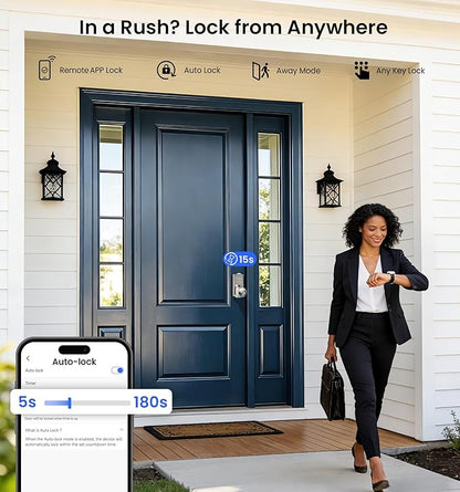 Veise VE028 Built-in Wi-Fi Smart Lock with Knob, Fingerprint Keyless Entry with Handle, App Remote & Voice Control, Electronic Digital Keypad for Front Door and Bedroom, IP65 Waterproof, Satin Nickel