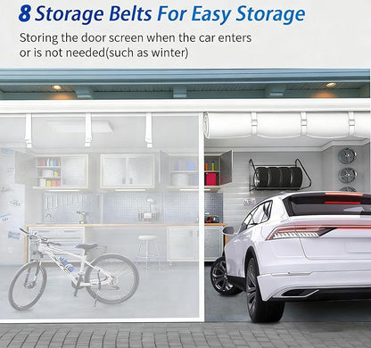 FEGO White Garage Door Screen for 2 Car 18x7FT, Magnetic Screen Doors with Retractable Fiberglass Mesh and Heavy Duty Weighted Bottom, Easy Assembly & Pass, Hands Free Screen Door for Entry Door