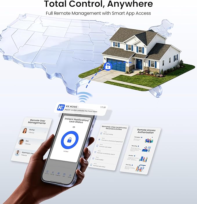 Veise VE028 Built-in Wi-Fi Smart Lock with Knob, Fingerprint Keyless Entry with Handle, App Remote & Voice Control, Electronic Digital Keypad for Front Door and Bedroom, IP65 Waterproof, Satin Nickel