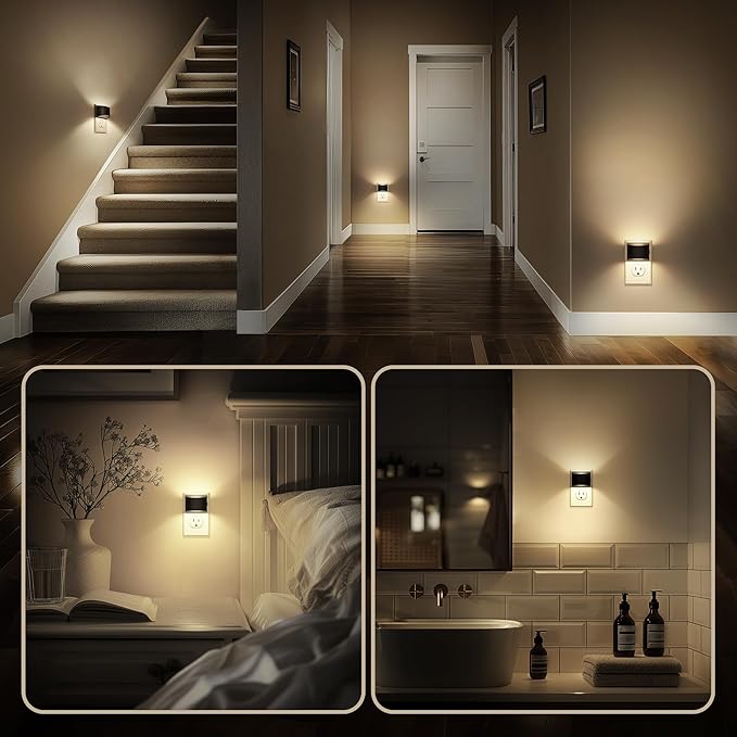 DORESshop Night Light, Night Lights Plug into Wall, Adjustable, 3000K | 3 Level Brightness Adjustable Night Light, Dusk to Dawn Sensor, Nightlights for Adults, Bedroom, Bathroom, Hallway, 4 packs