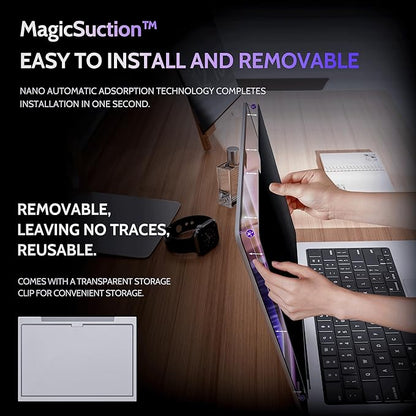 Peslv Privacy Screen for MacBook Pro 16 Inch (2021-2026, M1, M2, M3, M4, M5), MagicSuction™ Removable Anti Spy Black Protector, Glare Blue Light Filter for Mac Laptop Computer