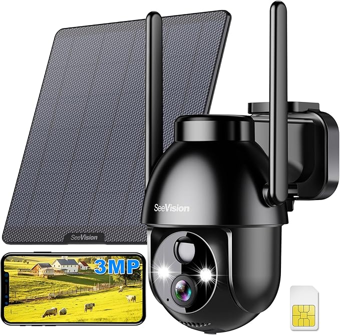 SeeVision 4G LTE Cellular Security Camera, No WiFi with Built in SIM Card, Solar Security Cameras Wireless Outdoor Featuring 3MP 2K HD, PIR Motion Detection, Color Night Vision, 2-Way Talk