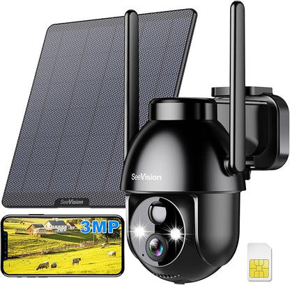 SeeVision 4G LTE Cellular Security Camera, No WiFi with Built in SIM Card, Solar Security Cameras Wireless Outdoor Featuring 3MP 2K HD, PIR Motion Detection, Color Night Vision, 2-Way Talk