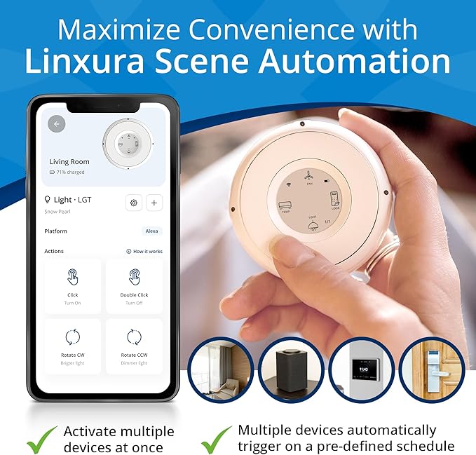 Smart Home Controller + Bluetooth Controller - Works with Alexa, Google Home, Home Assistant, SmartThings, lights, thermostats and more - Programmable & Customizable Buttons, (Snow Pearl)