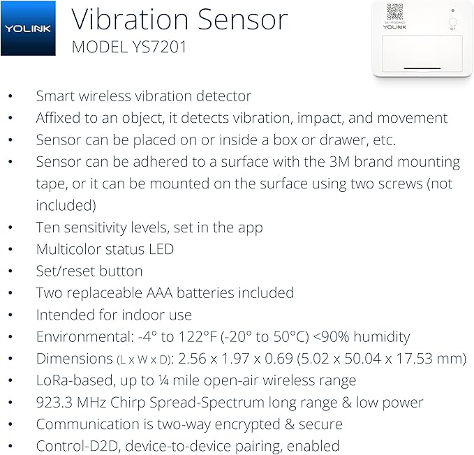 YoLink LoRa Smart Vibration Sensor & Hub Starter Kit: Hub & Smart Shock, Glass Break, Tamper, Movement Detector, Generator Running, Email/SMS/Push Alerts, 1/4 Mile Open Air Range, Alexa, IFTTT