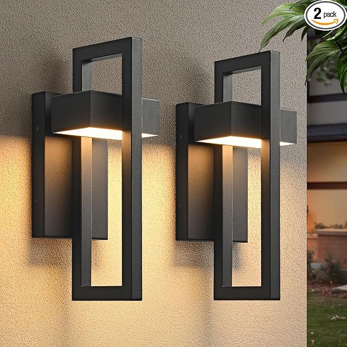 Outdoor Wall Lights Modern LED Exterior Lighting Fixtures, 3000K 20W Outdoor Wall Sconce for Porch, Matte Black Outside Wall Mount Lights for Front Door House Garage Indoor 2 Packs