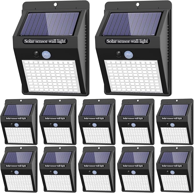 12 Pack Solar Lights Outdoor, 3 Modes/100LED Wireless IP65 Waterproof Solar Motion Lights Outdoor for Front Door, Backyard, Garage, Deck
