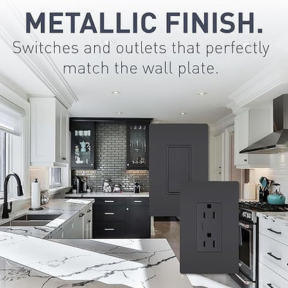 Legrand radiant TM873GCC10 15 Amp Rocker Wall Switch, 3-Way Decorator Light Switches, Graphite (1 Count)