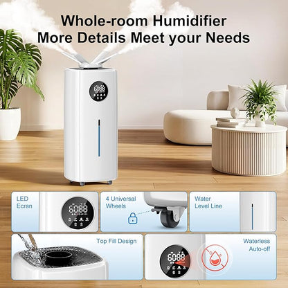 Uthfy 5.5Gal/21L Humidifier for Large Room 3000sq.ft, 2000ml/h Dual 360° Nozzles Ultrasonic, Whole House Humidifiers,4 Atomizing Plates, Top Fill, 12H Timer, Remote/Touch Control