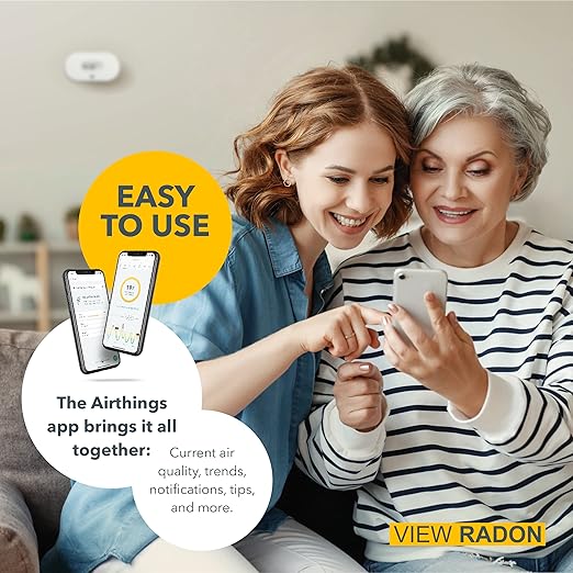 Airthings 2989 View Radon - Radon Monitor with Humidity & Temperature Detector - Battery Powered Mobile APP, WiFi, Alerts & Notifications