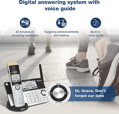 VTech IS8151 Super Long Range DECT 6.0 Cordless Phone for Home with Answering Machine, 2300 ft Range, Call Blocking, Bluetooth, Headset Jack, Power Backup, Intercom, Expandable to 12 HS
