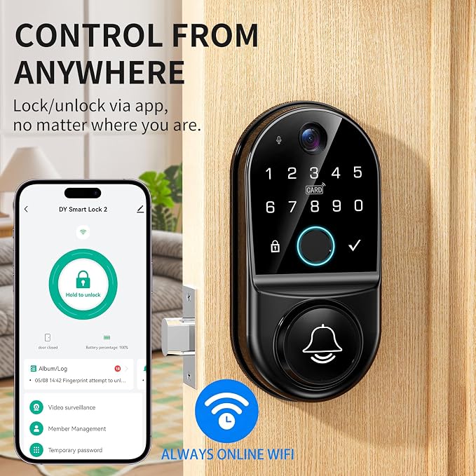 Smart Door Lock for Front Door: WiFi & Camera with 1080p HD Night Vision | Two Way Audio App Remote Control And Fingerprint Unlock Help Homeowners Manage Visitors Deliveries And Family Access Securely