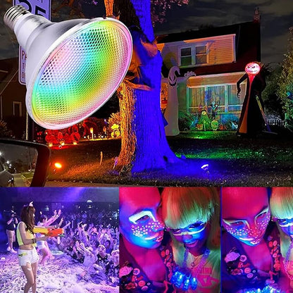 2 Pack,PAR38 RGBW LED Bulbs,30WRGB+Warm+Cool White(2700K-6500K), LED Flood Light,Indoor/Outdoor,IR Remote Control, Timing,Waterproof Lawn Lamp for Home Courtyard Christmas Party Decoration