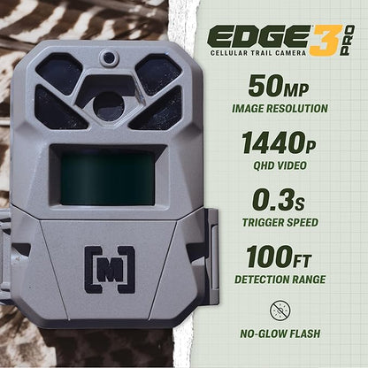 Moultrie Edge 3 PRO Cellular Trail Camera - 50MP Image Sensor - 1440p QHD Video with Audio - AI Buck Detection - GPS - 0.3s Trigger - No-Glow Flash
