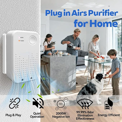 Cat Litter Deodorizer, Cat Odor Eliminator for Home, Litter Box Deodorizer, Quiet Portable Plug In Air Purifiers for Bedroom, Kitchen, Bathroom, Office, Air Ionizers for Smoke, Formaldehyde, Dust