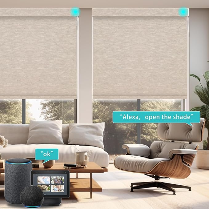 Changshade Smart Roller Shade with Remote Control Blackout Automatic Window Shades for Home Custom Size Motorized Blinds for Windows Compatible with Alexa,Google Home,Apple Homekit, Brown