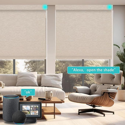 Changshade Smart Roller Shade with Remote Control Blackout Automatic Window Shades for Home Custom Size Motorized Blinds for Windows Compatible with Alexa,Google Home,Apple Homekit, Brown